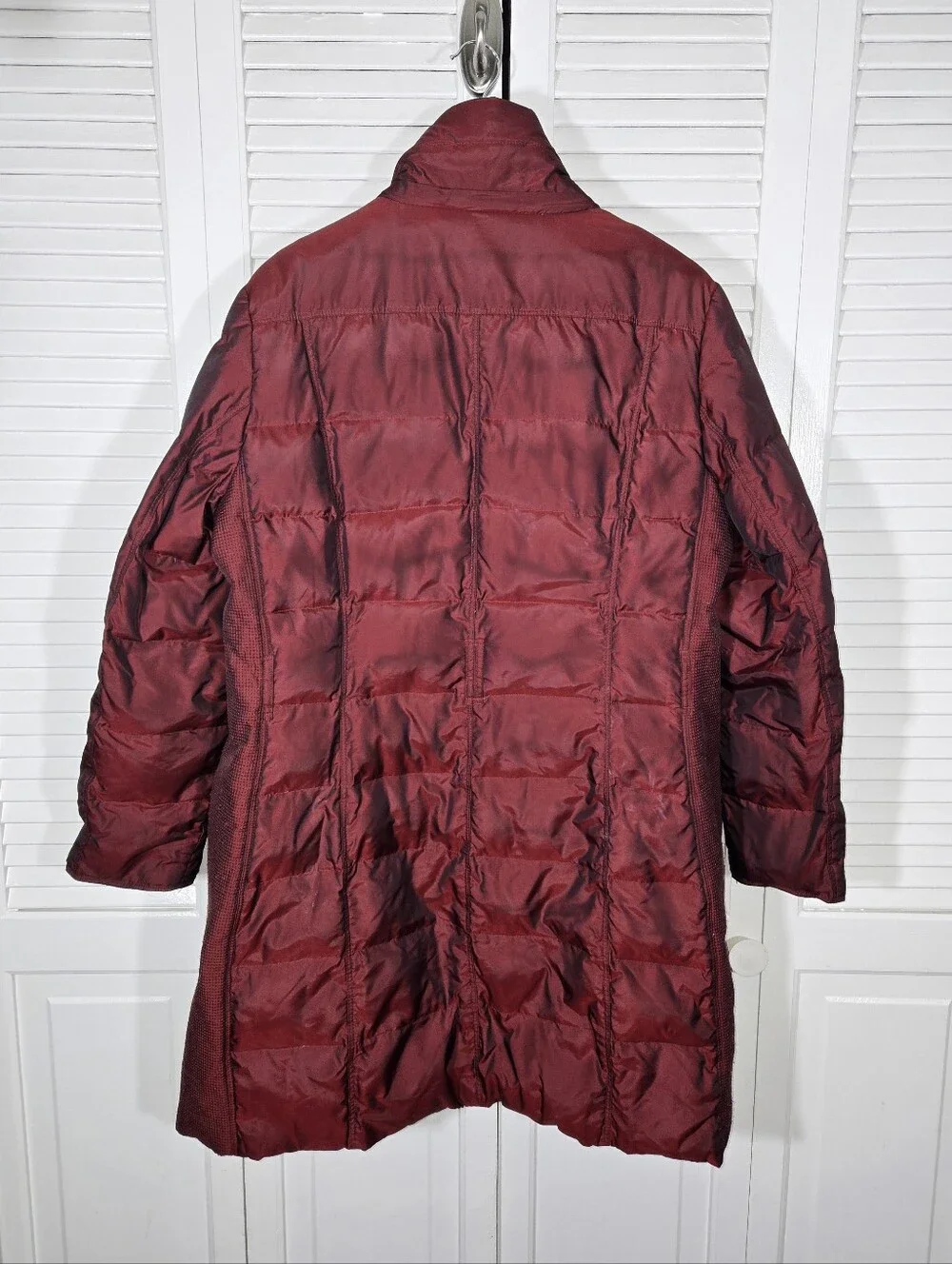 Michael Kors Quilted Puffer Mid Iridescent Burgundy High Collar Zip Jacket Sz XL
